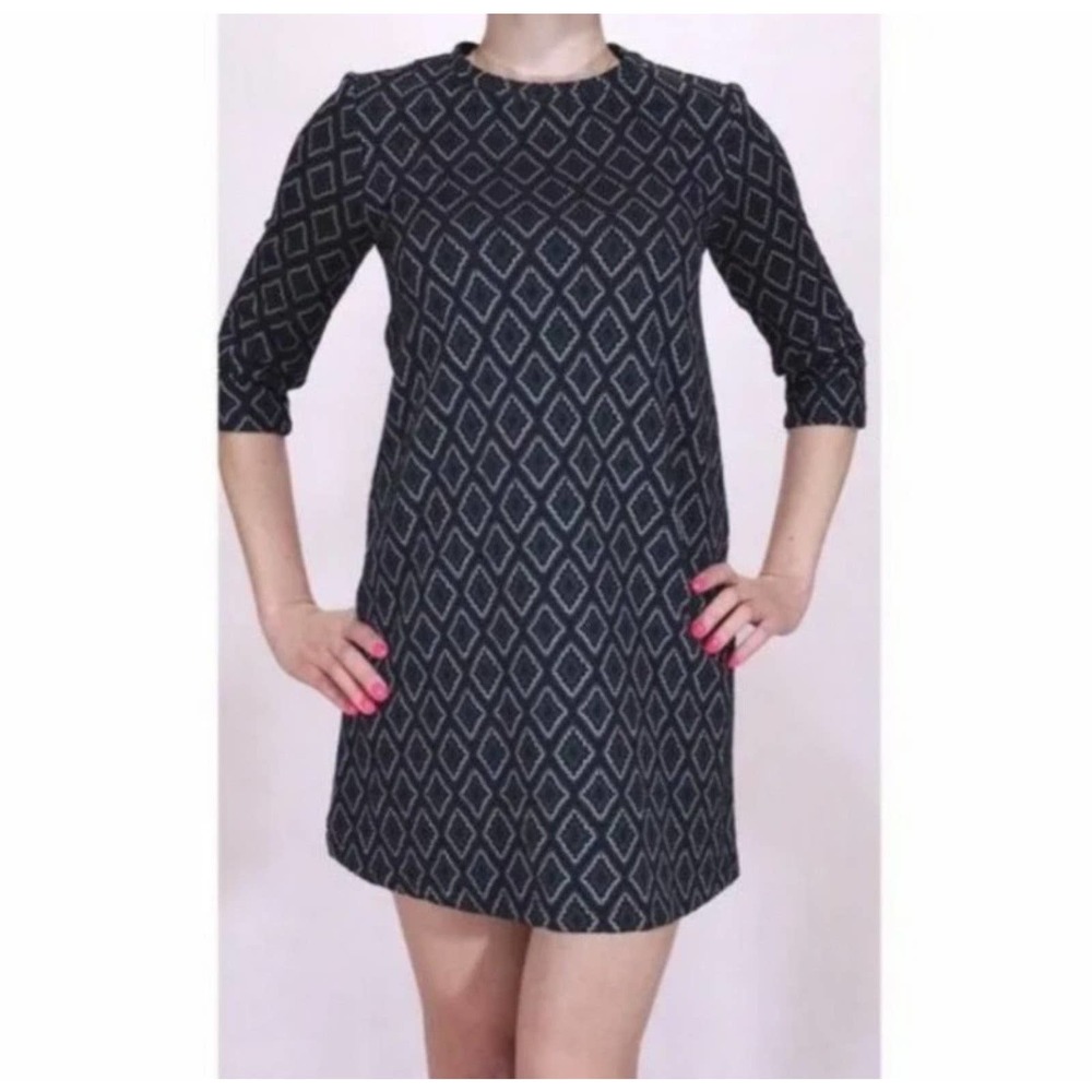 Zara Green and Black Trafaluc Geometric Print Shift Dress M medium fall winter